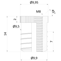 Závitová vložka pre dilatačné kotvenie do plastov, M8x13, mosadz, matica do plastu Závitová vložka pre dilatačné kotvenie do plastov, M8x13, mosadz, matica do plastu